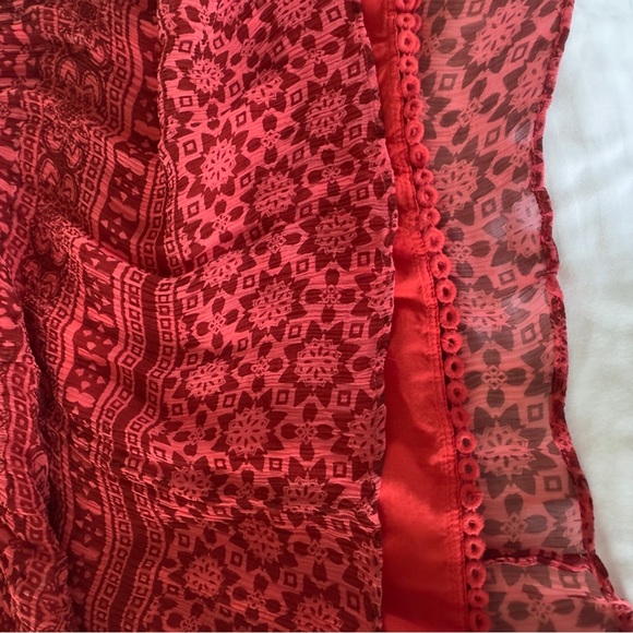 Maeve Anthropologie Canna Swing Dress Aztec Red Sheer Orange Red Size 8 - Picture 9 of 15